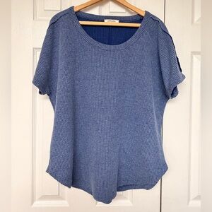 Zenana Outfitters Textured Short Sleeve Top in Navy Blue Boutique Size Large
